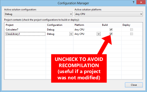 How to disable a project in the Configuration Manager window