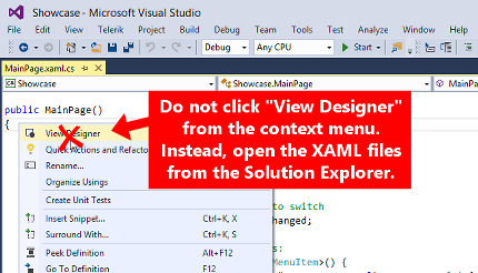 Do not click View Designer from the context menu